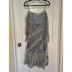 Polka Dot Mini Dress - Ruffle Trim, Spaghetti Strap, Party, Festival -‎ M